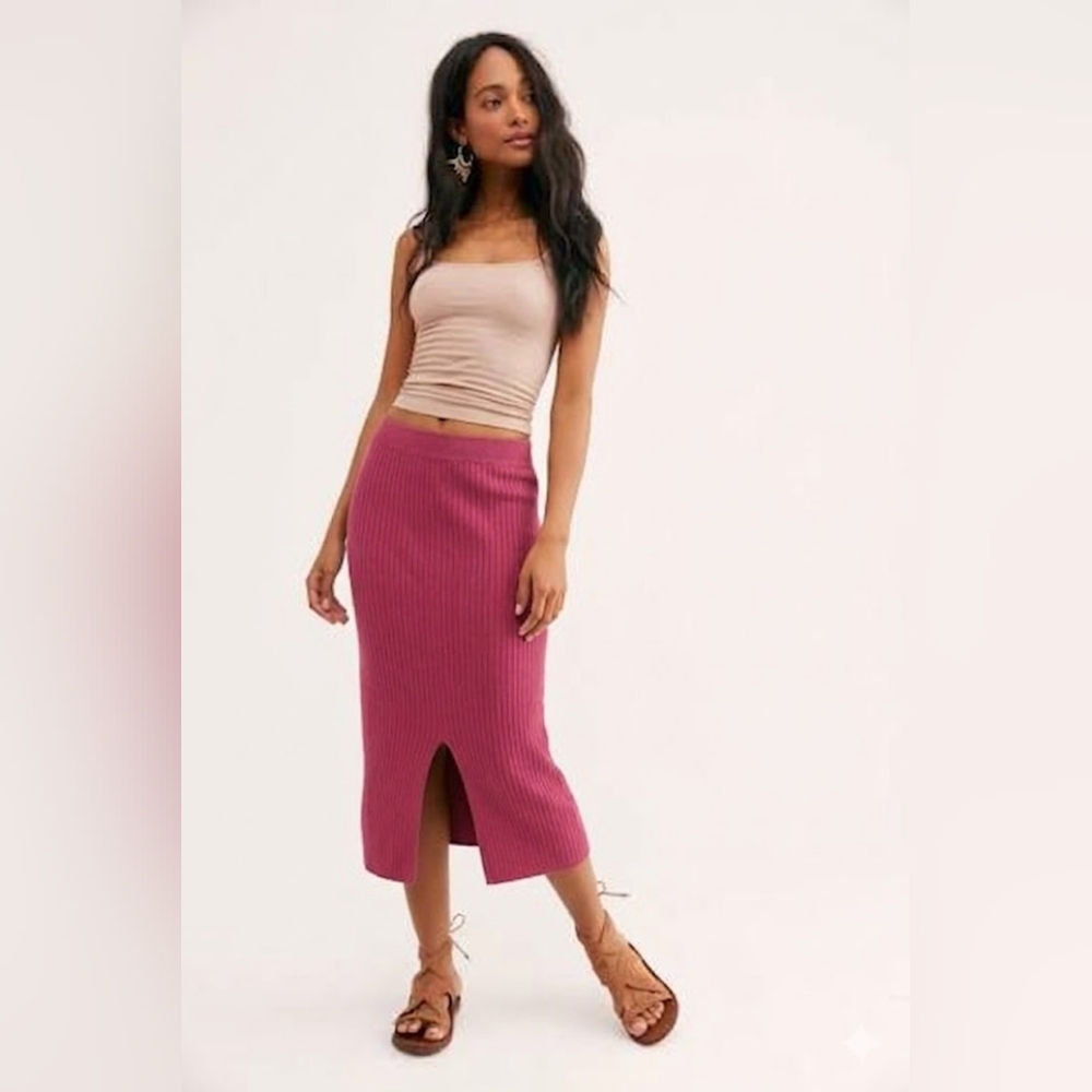 Free People Skyline Ribbed Midi Skirt Size Large